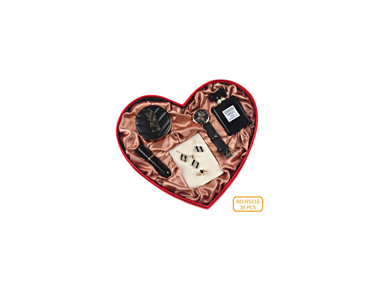 Romantisches Damen-Geschenkset in Herzbox – Uhr, Parfüm & Schmuck, 4-teilig