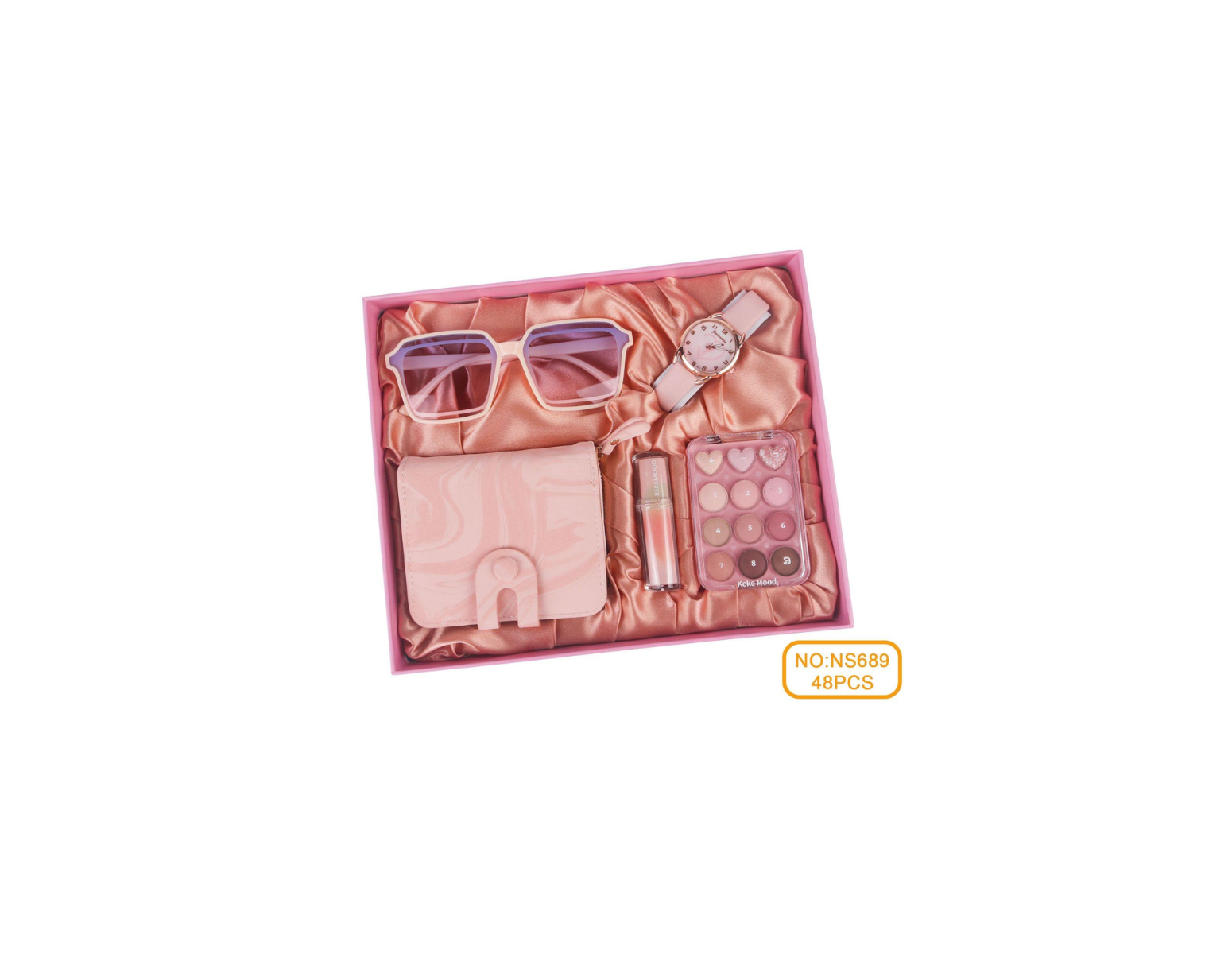 Trendiges 6-teiliges Damen-Geschenkset – Rosa Accessoires & Kosmetik im Satin-Etui